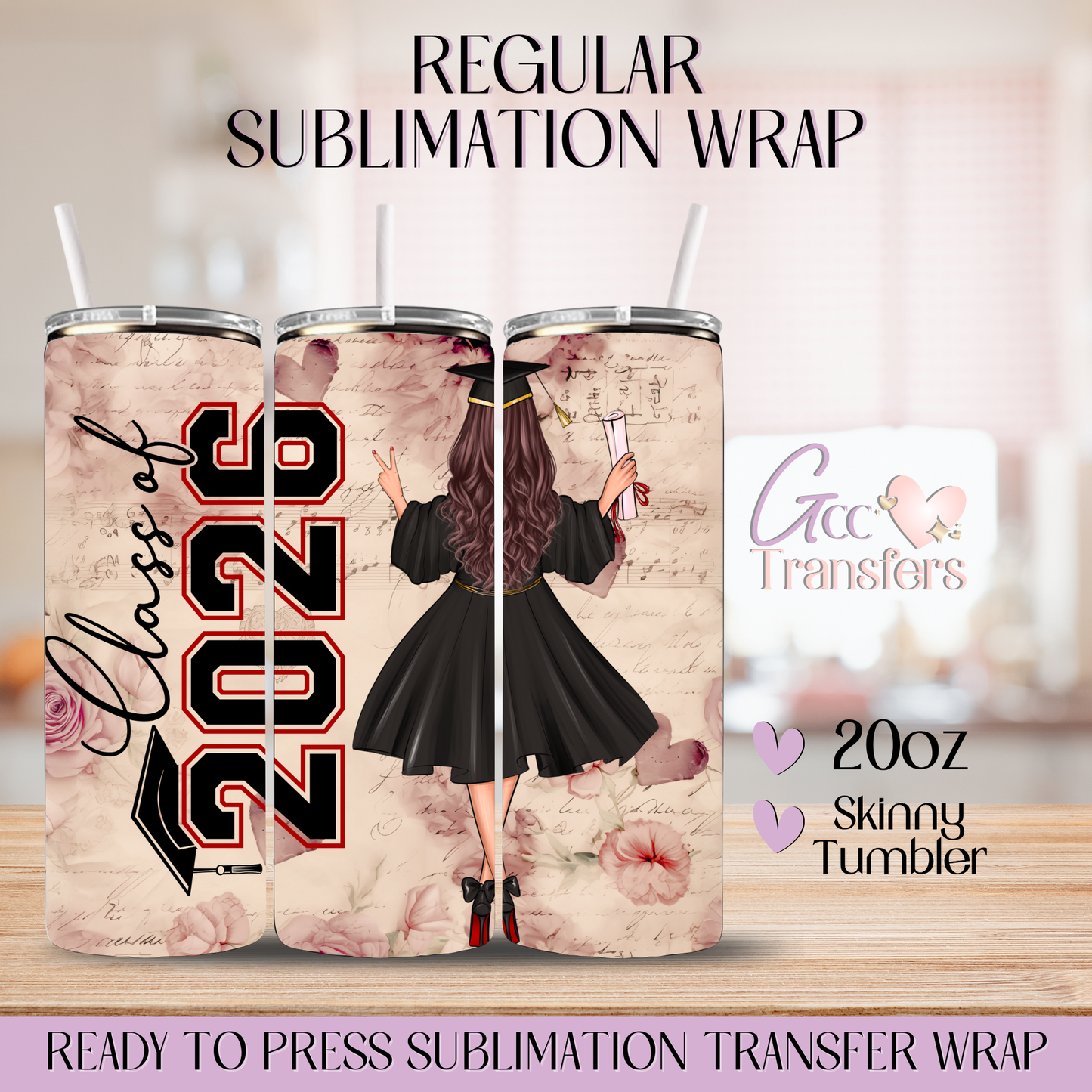 Girl Class of 2026 Red - 20oz Regular Sublimation Wrap