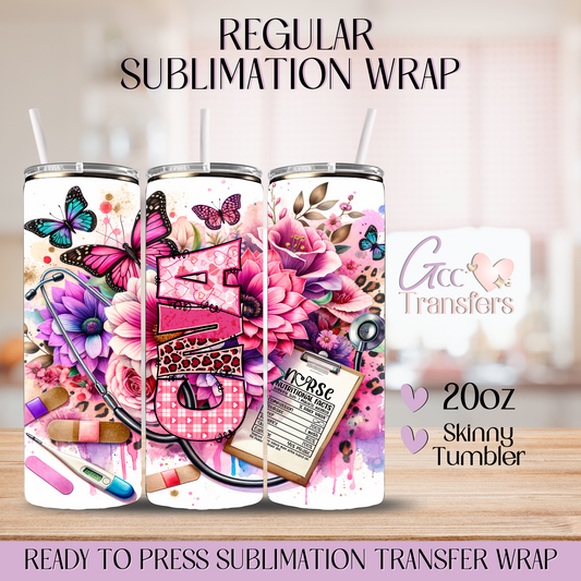 CNA Nurse Nutrition Facts Butterflies - 20oz Regular Sublimation Wrap