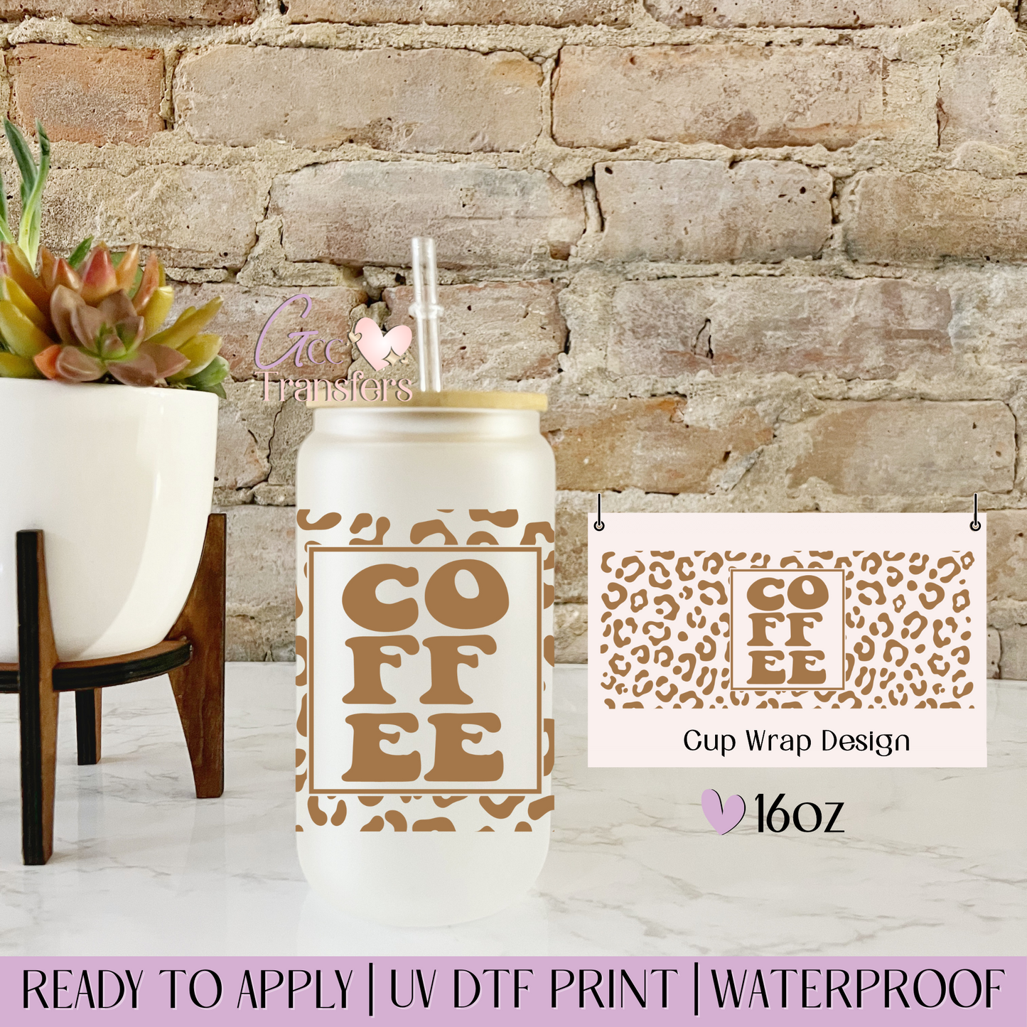 Coffee Cheetah Leopard - 16oz UV DTF WRAP