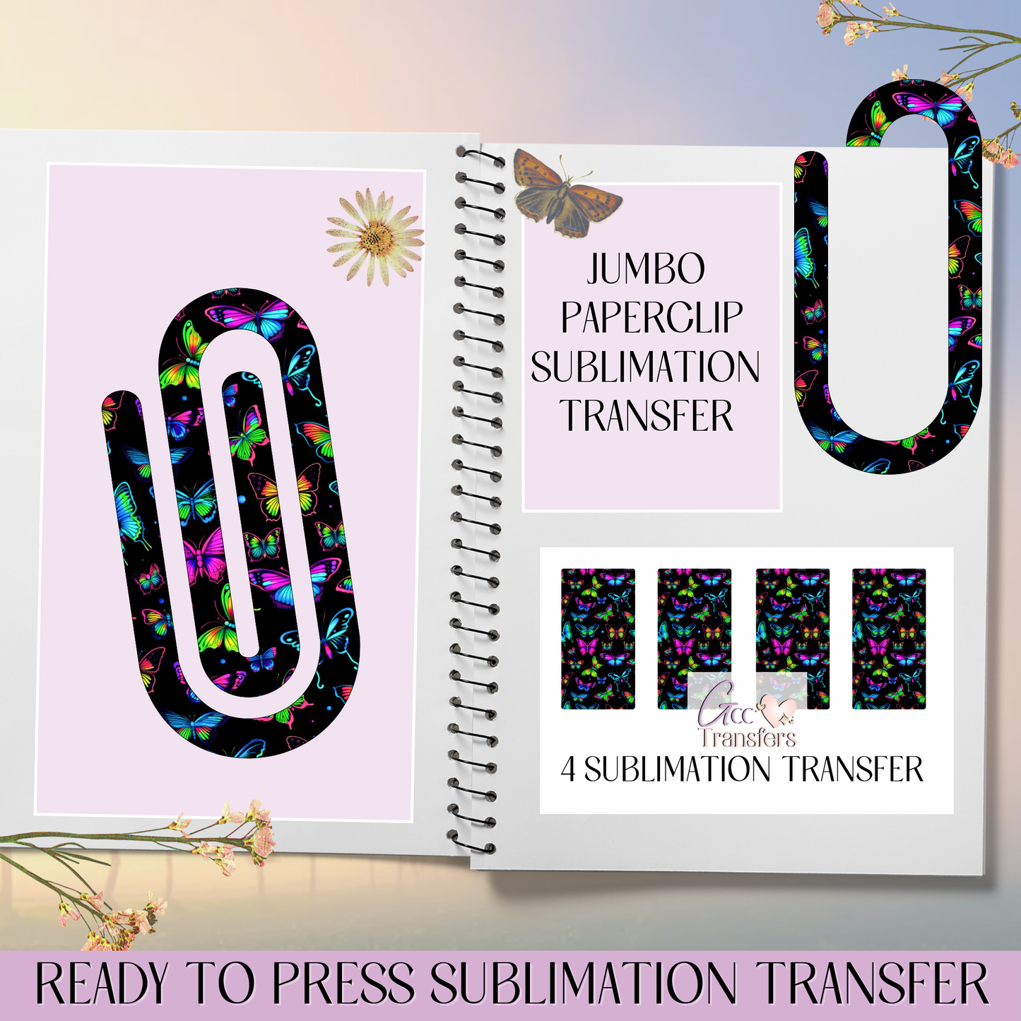 Colorful Butterflies - Jumbo Paperclip Sublimation Transfer