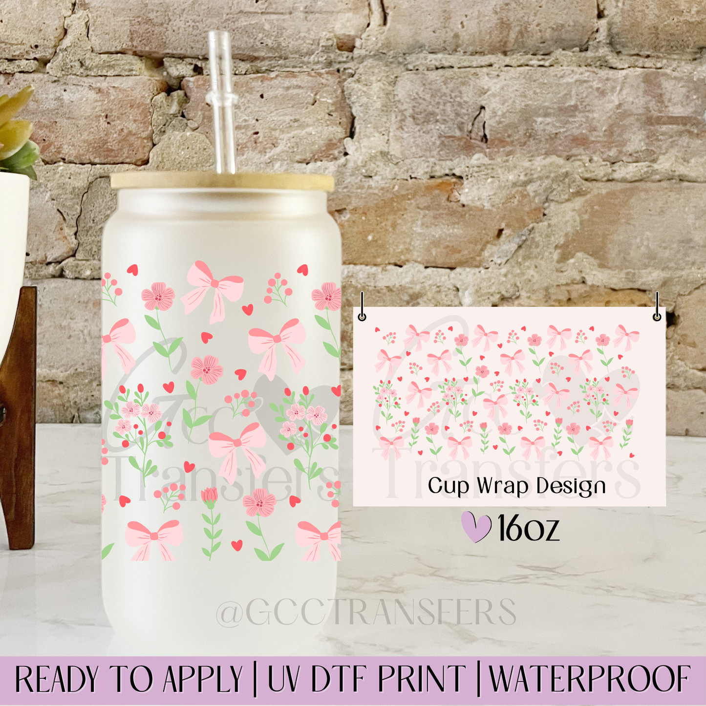 Coquette Floral Vintage Bows - 16oz UV DTF WRAP