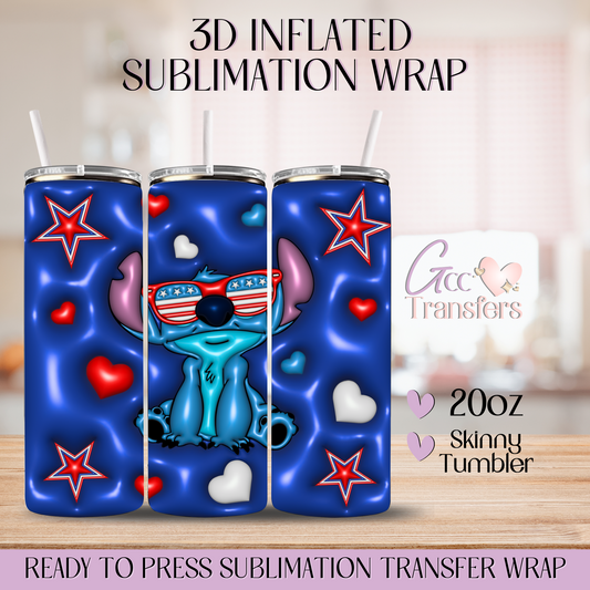 4th of July Glasses Alien Character - 20oz 3D Inflated Sublimation Wrap