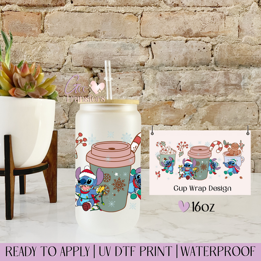 Alien Hot Chocolate Candy Cane - 16oz UV DTF WRAP