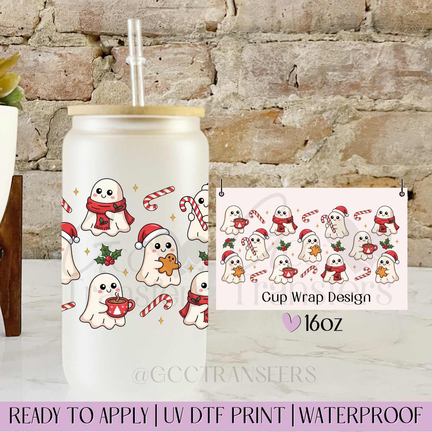 Cute Christmas Ghost  - 16oz UV DTF WRAP