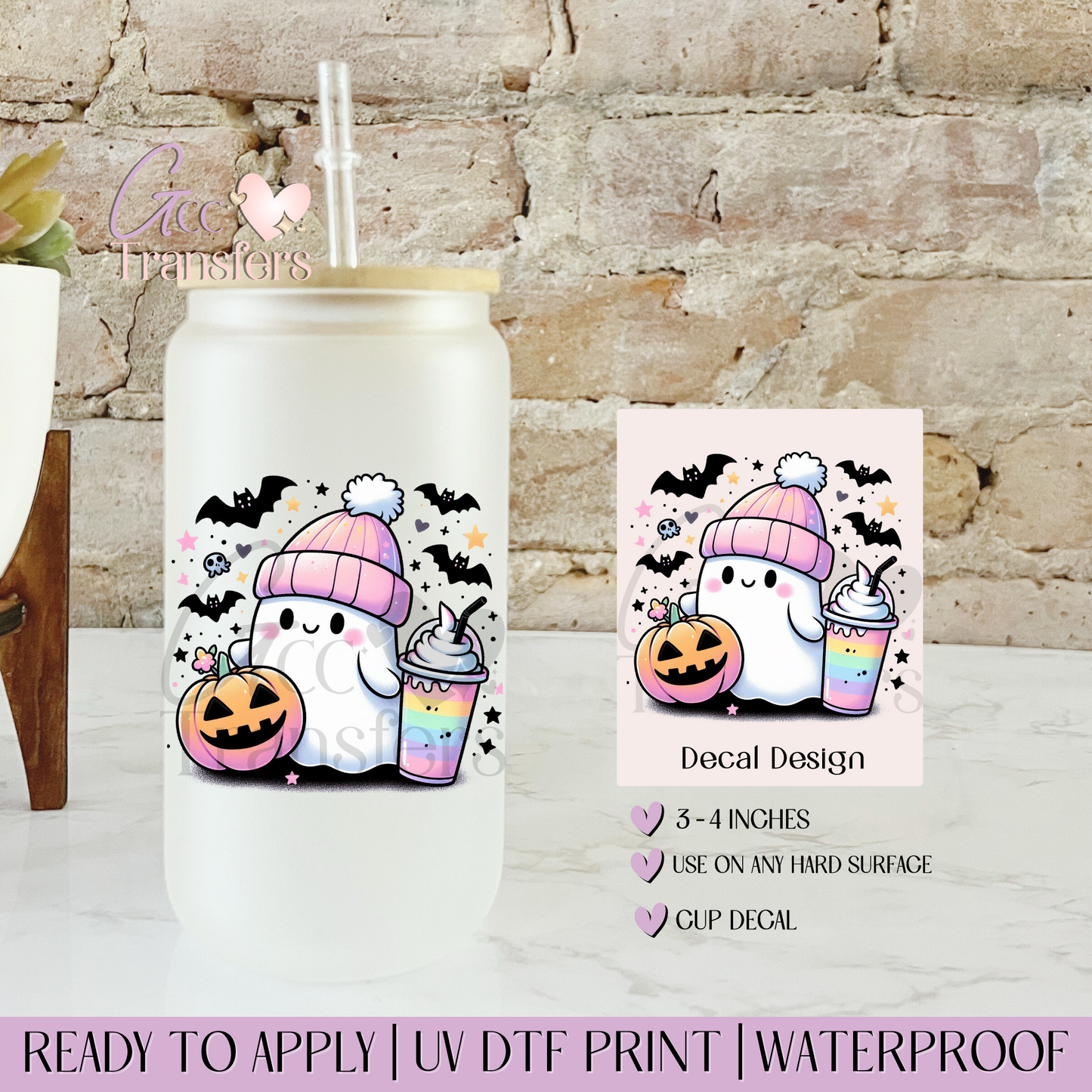 Cute Ghost Coffee Pumpkin Colorful - Decal UVDTF