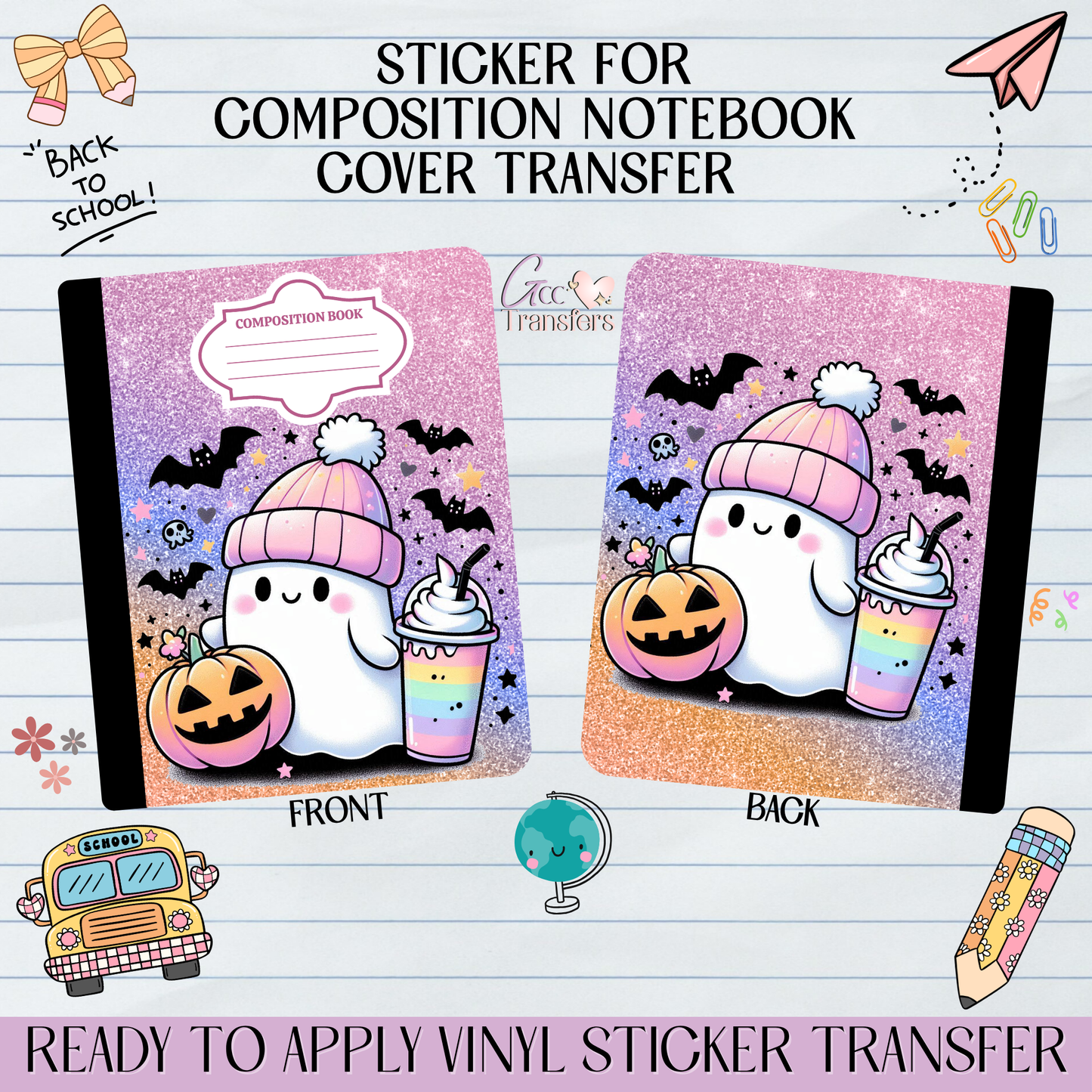 Cute Ghost Ice Coffee Halloween - Sticker for Notebook Cover