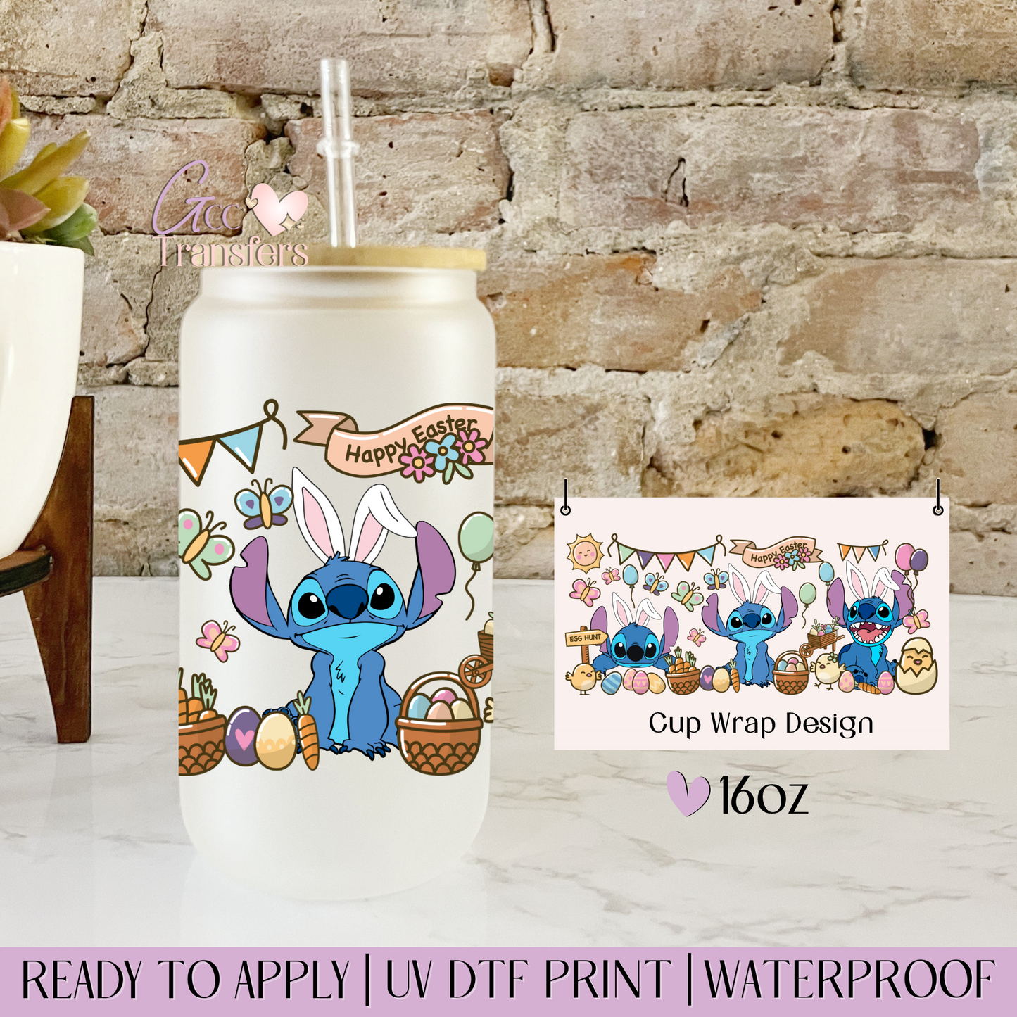 Happy Easter Basket Alien Character - 16oz UV DTF WRAP
