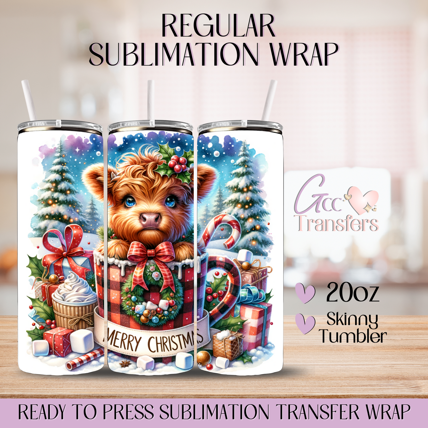 Merry Christmas Baby Highland Cow - 20oz Regular Sublimation Wrap