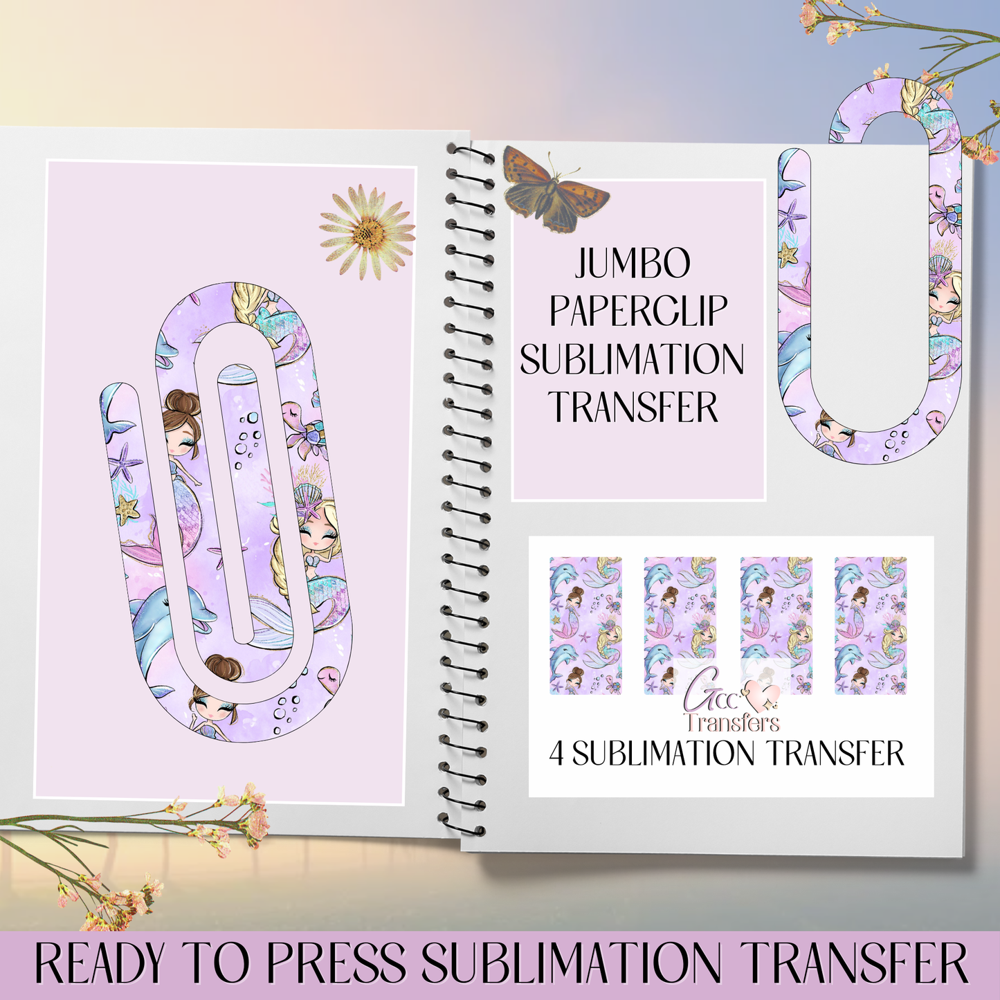 Cute Mermaid Dolphins - Jumbo Paperclip Sublimation Transfer