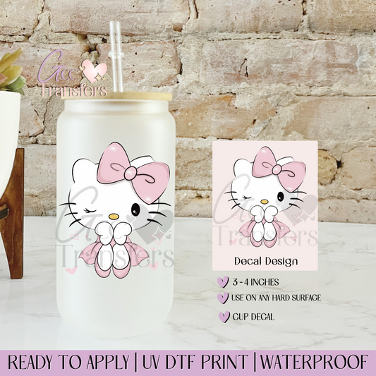 Cute Pink Cat Ballerina- Decal UVDTF