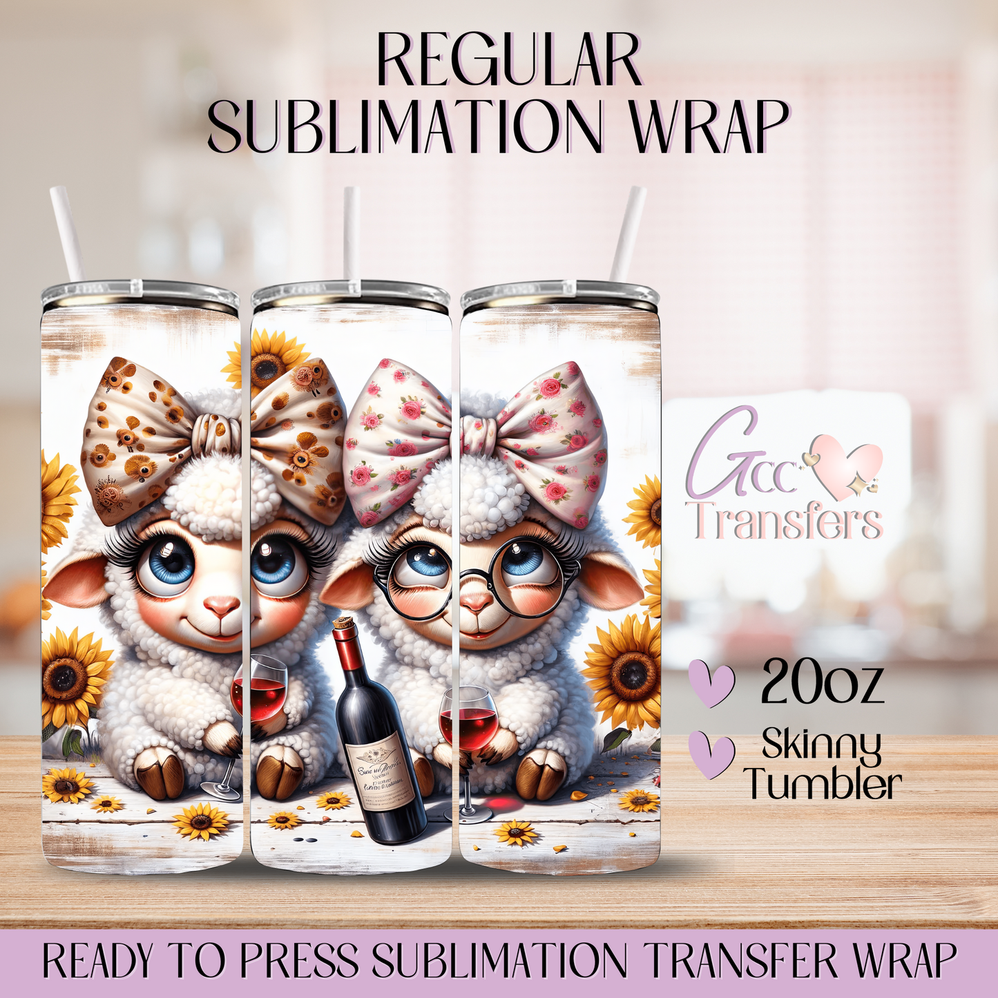 Cute Sheep Drinking Wine - 20oz Regular Sublimation Wrap
