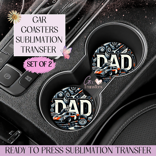 Dad Cars Tools - Car Coaster Set of 2 Sublimation Transfers