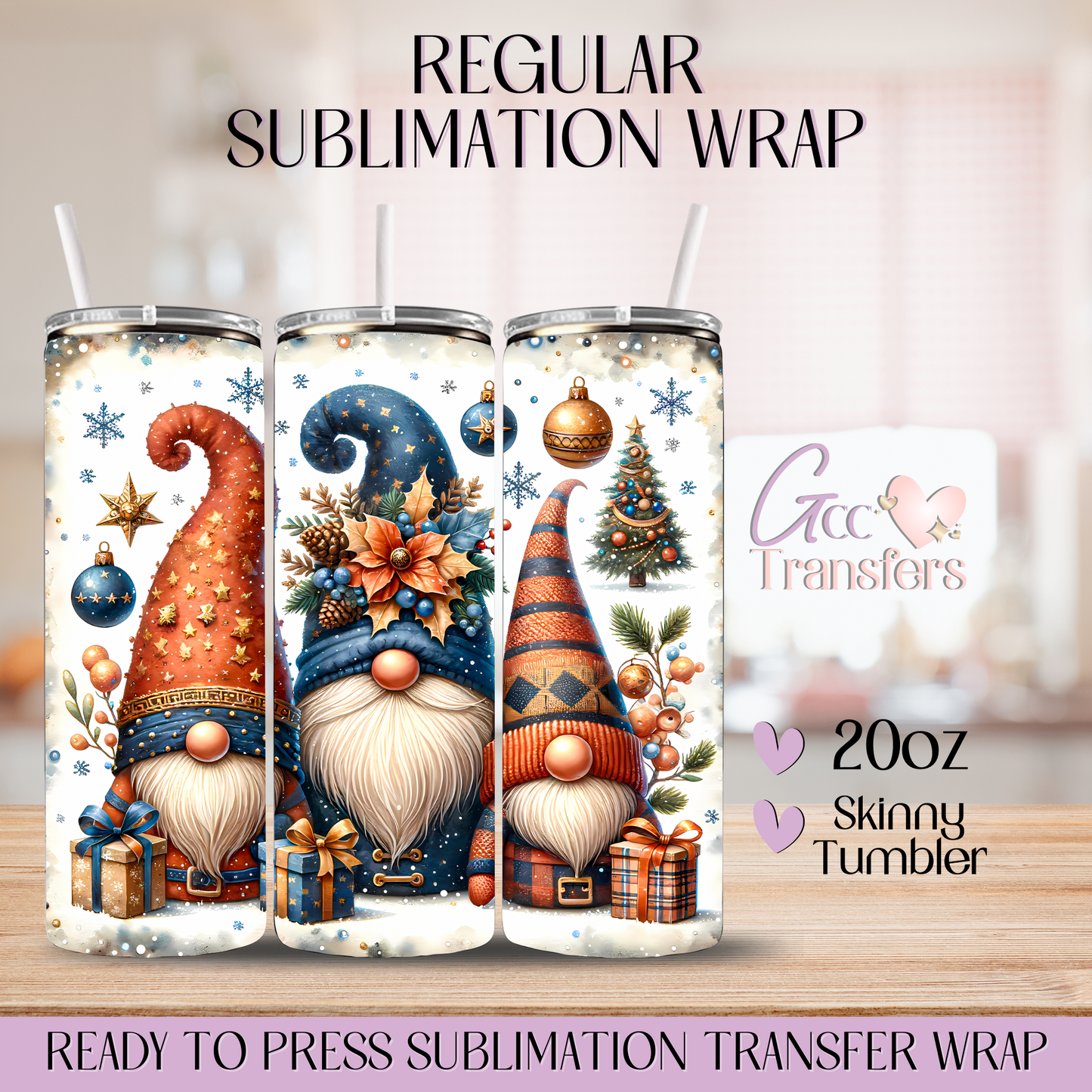 Dark Orange Blue Beanie Cute Gnomes - 20oz Regular Sublimation Wrap