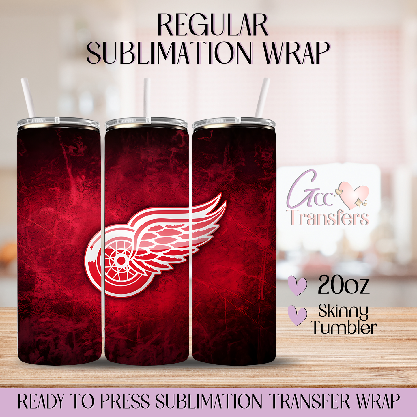 Detroit Red Ice Hockey Team - 20oz Regular Sublimation Wrap