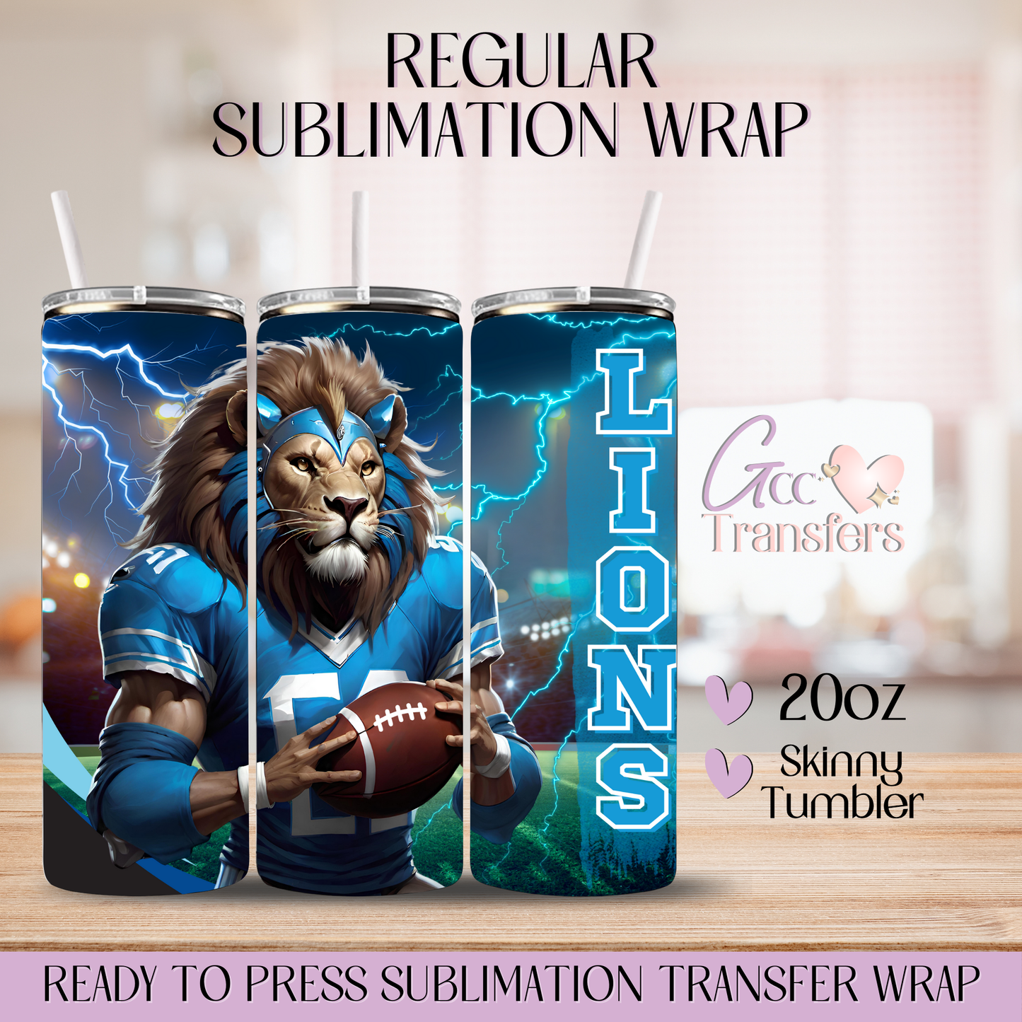 Lions Football Team - 20oz Regular Sublimation Wrap