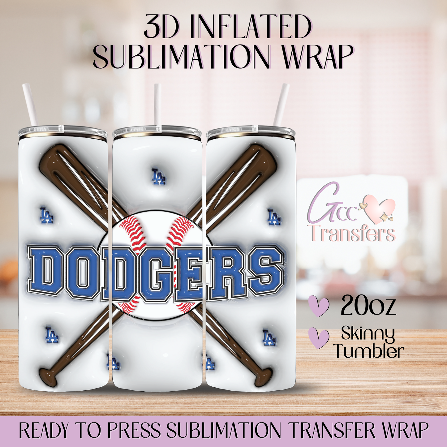 Dodgers Baseball LA - 20oz 3D Inflated Sublimation Wrap
