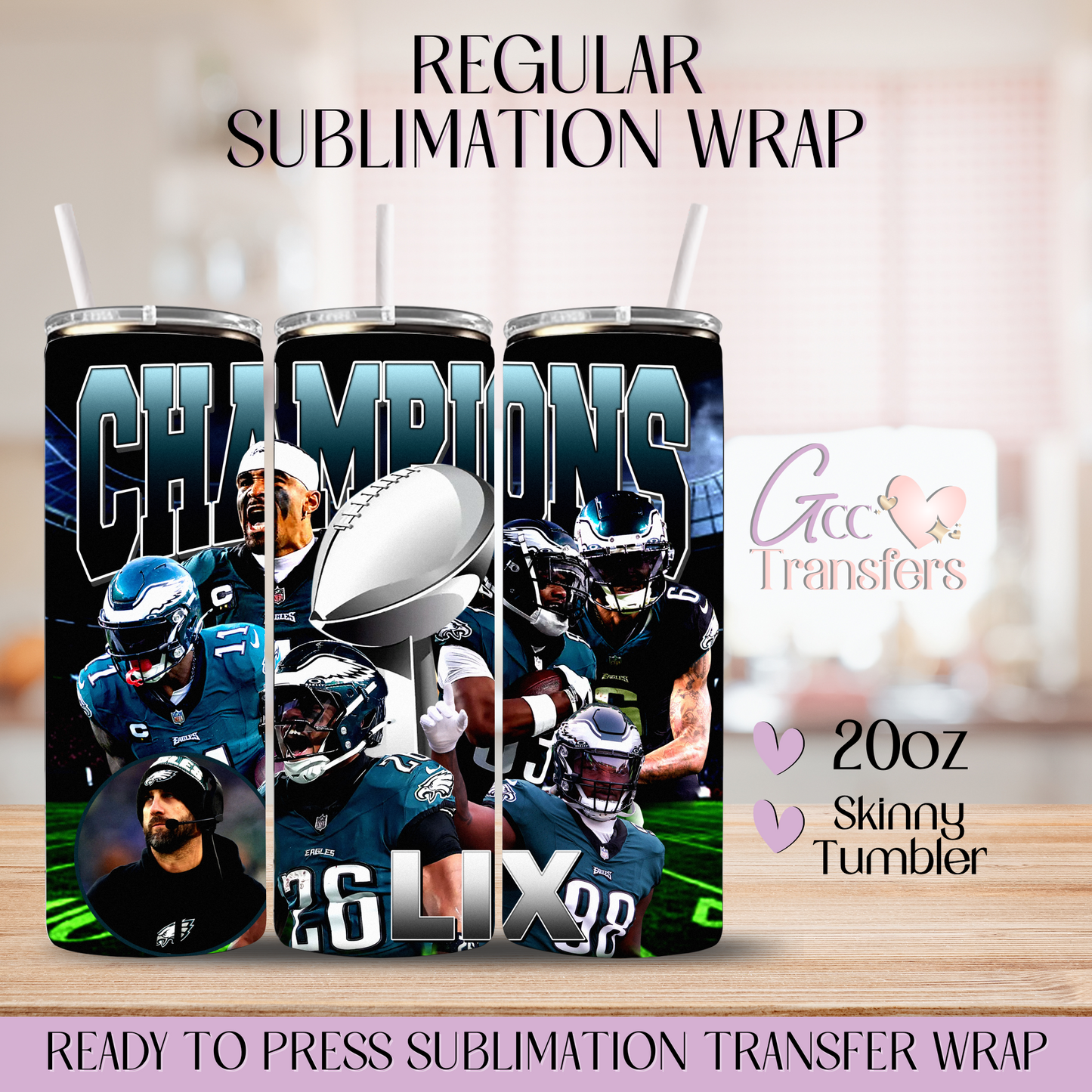 Eagles Football Champions 2025- 20oz Regular Sublimation Wrap