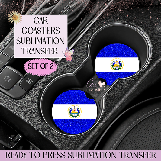El Salvador Flag - Car Coaster Set of 2 Sublimation Transfers