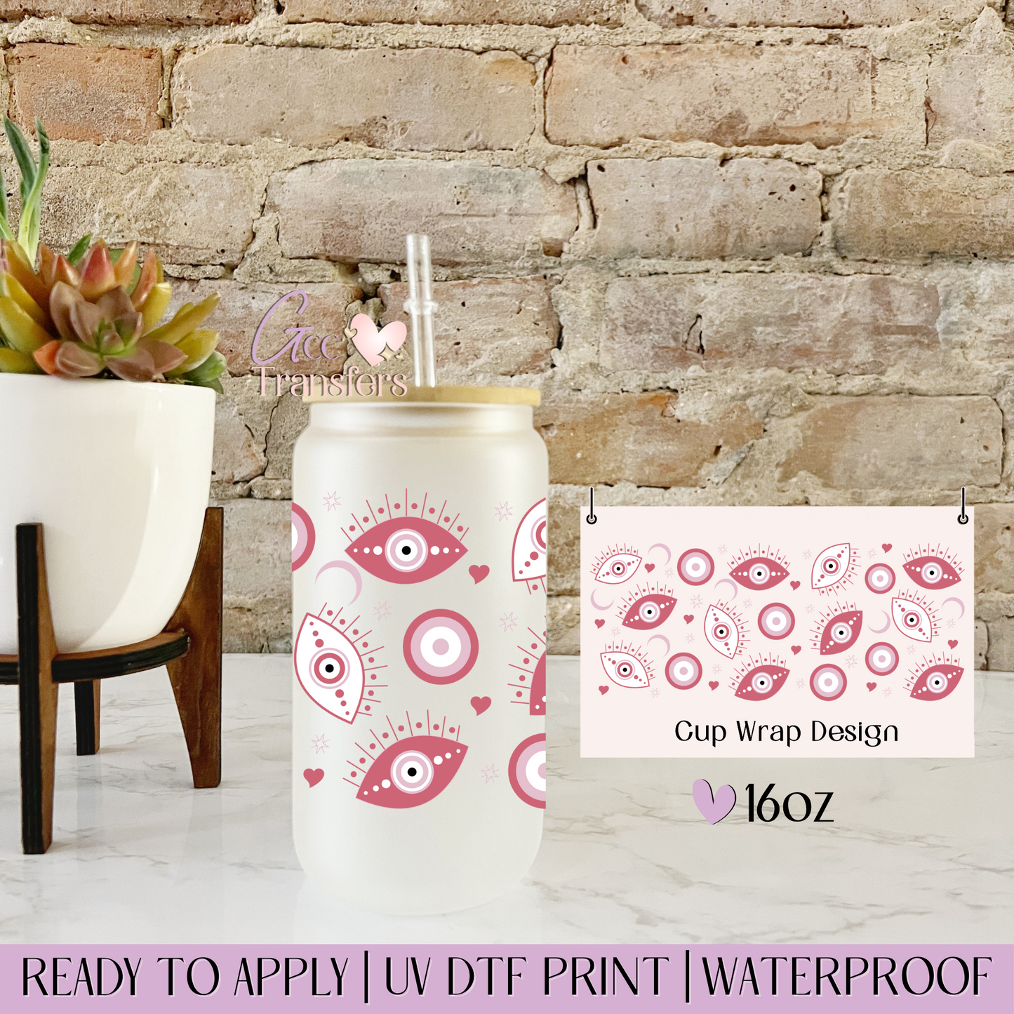 Evil Eyes Vibes Pink - 16oz UV DTF WRAP