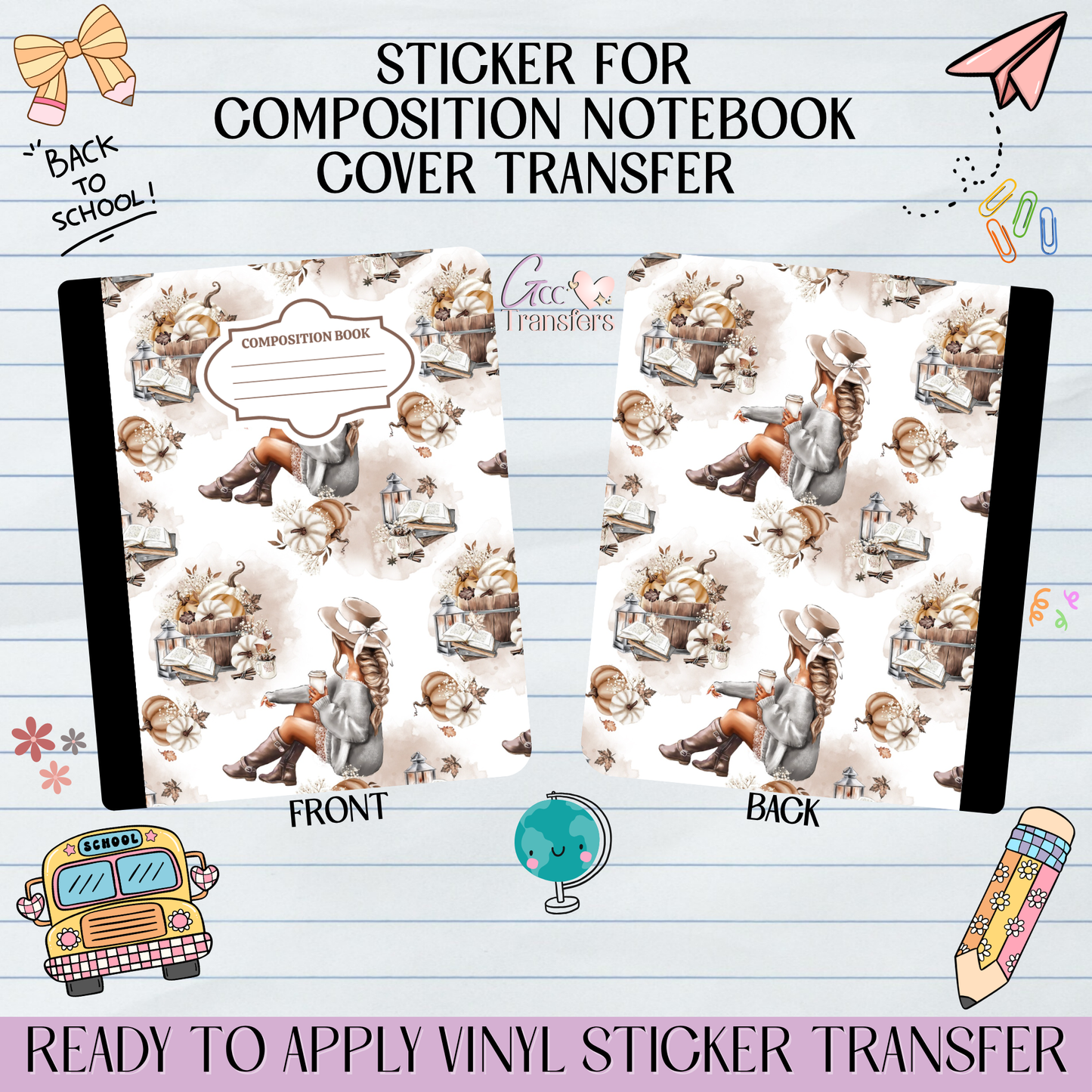 Fall Vibes Candle Girl - Sticker for Notebook Cover