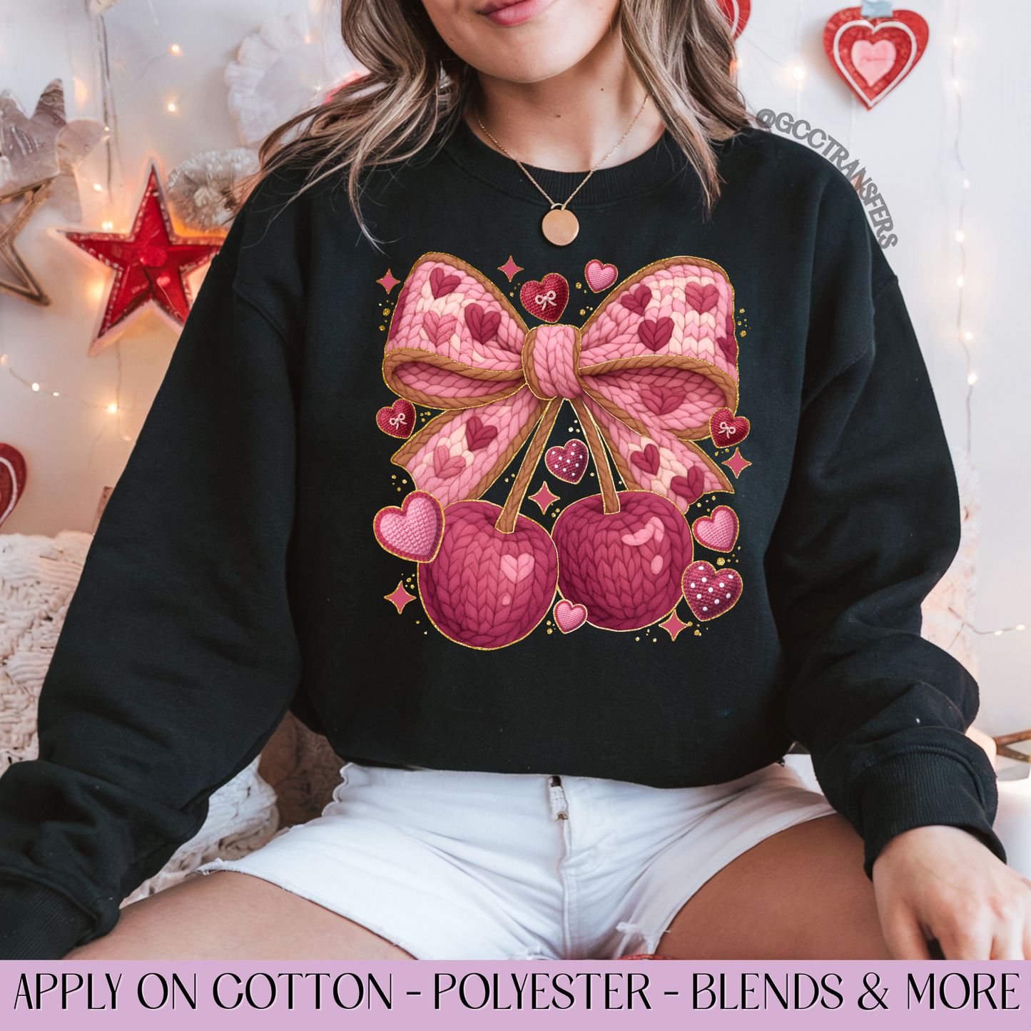 Coquette Cherries Valentine Crochet Yarn - Full Color DTF Transfer