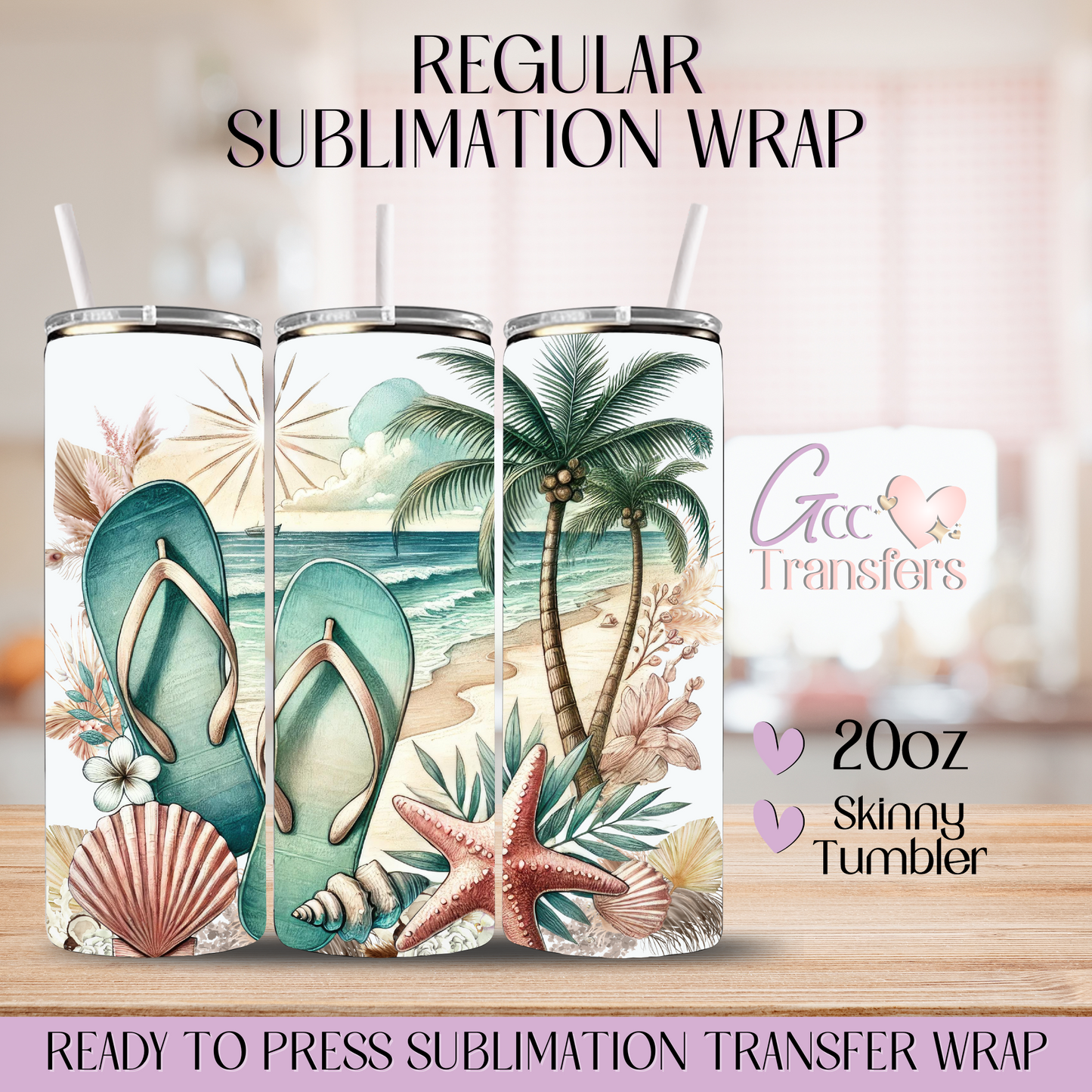Flip Flops Beach Summer - 20oz Regular Sublimation Wrap