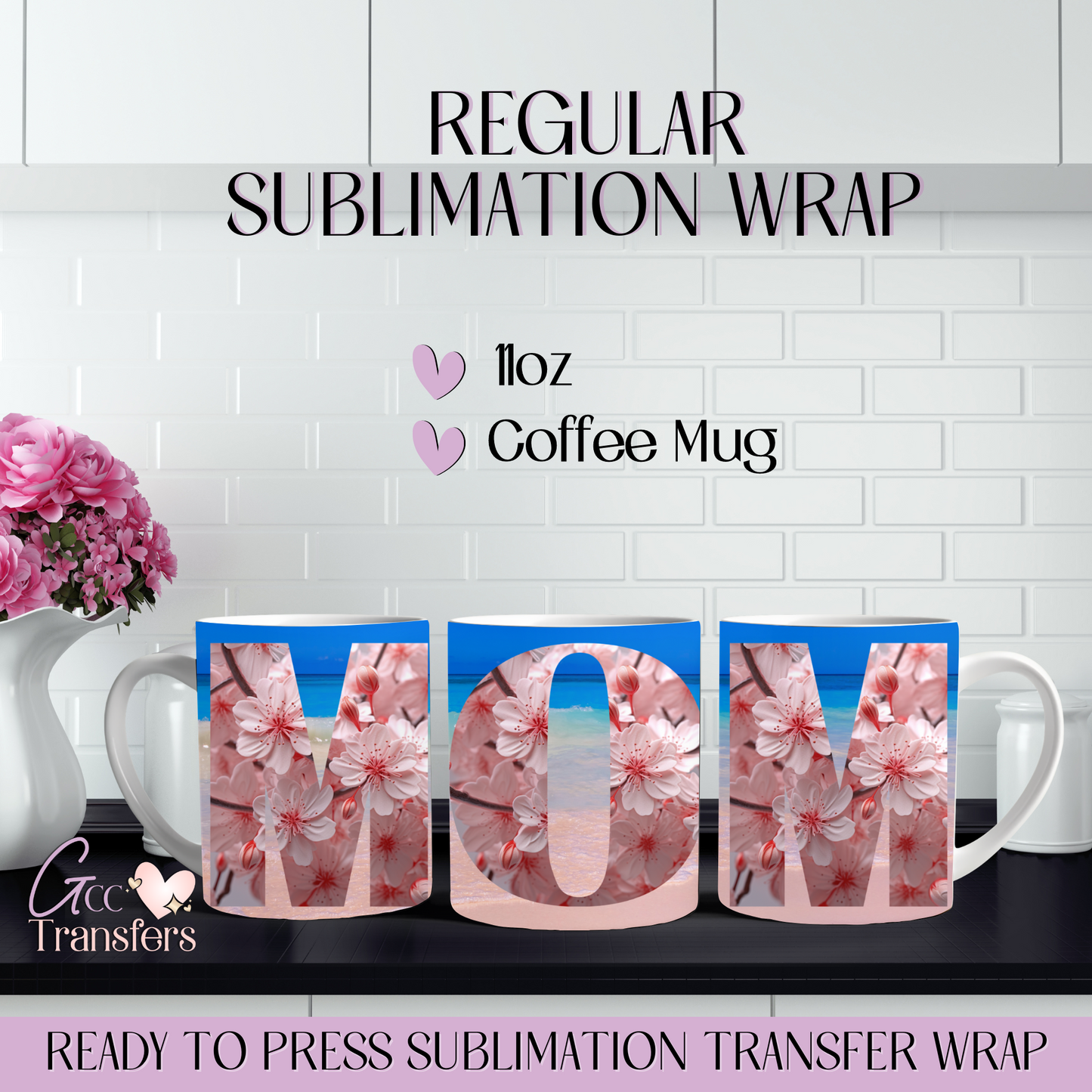 Pink Floral Mom Beach - 11oz Mug Regular Sublimation Wrap