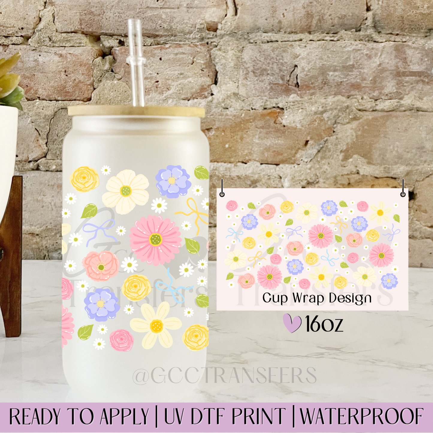 Floral Spring Pastel Wildflower - 16oz UV DTF WRAP