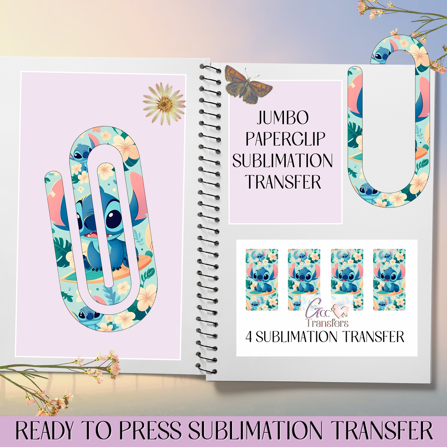 Floral Alien Character Surfing - Jumbo Paperclip Sublimation Transfer