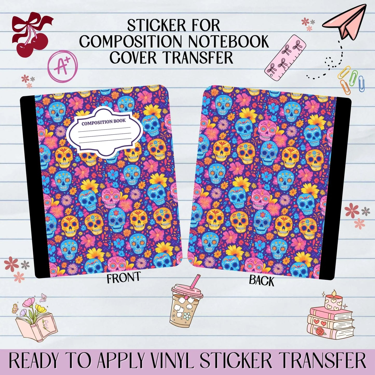 Floral Sugar Skull Purple Sticker for Notebook Cover