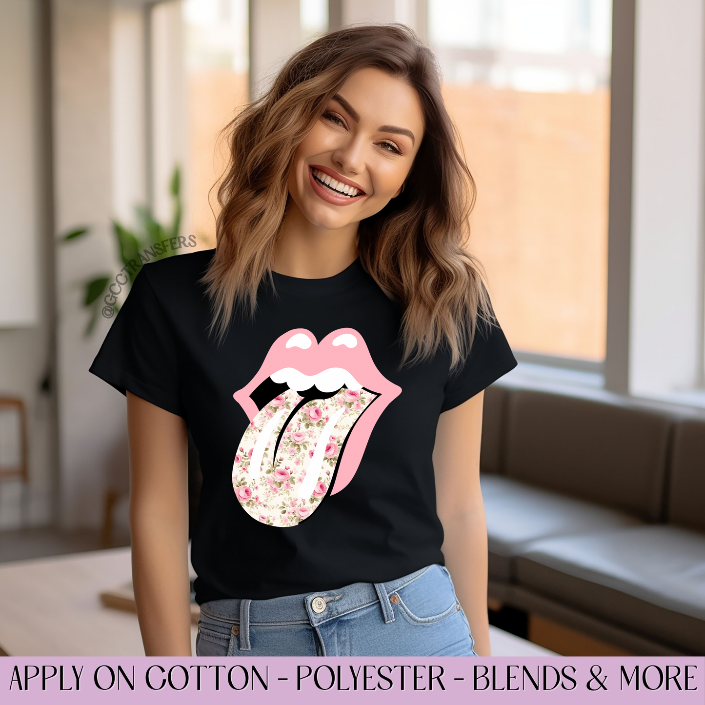 Floral Tongue Retro Pink - Full Color DTF Transfer