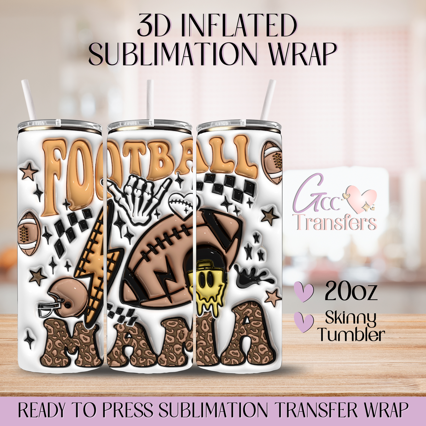 Football Mama Retro - 20oz 3D Inflated Sublimation Wrap
