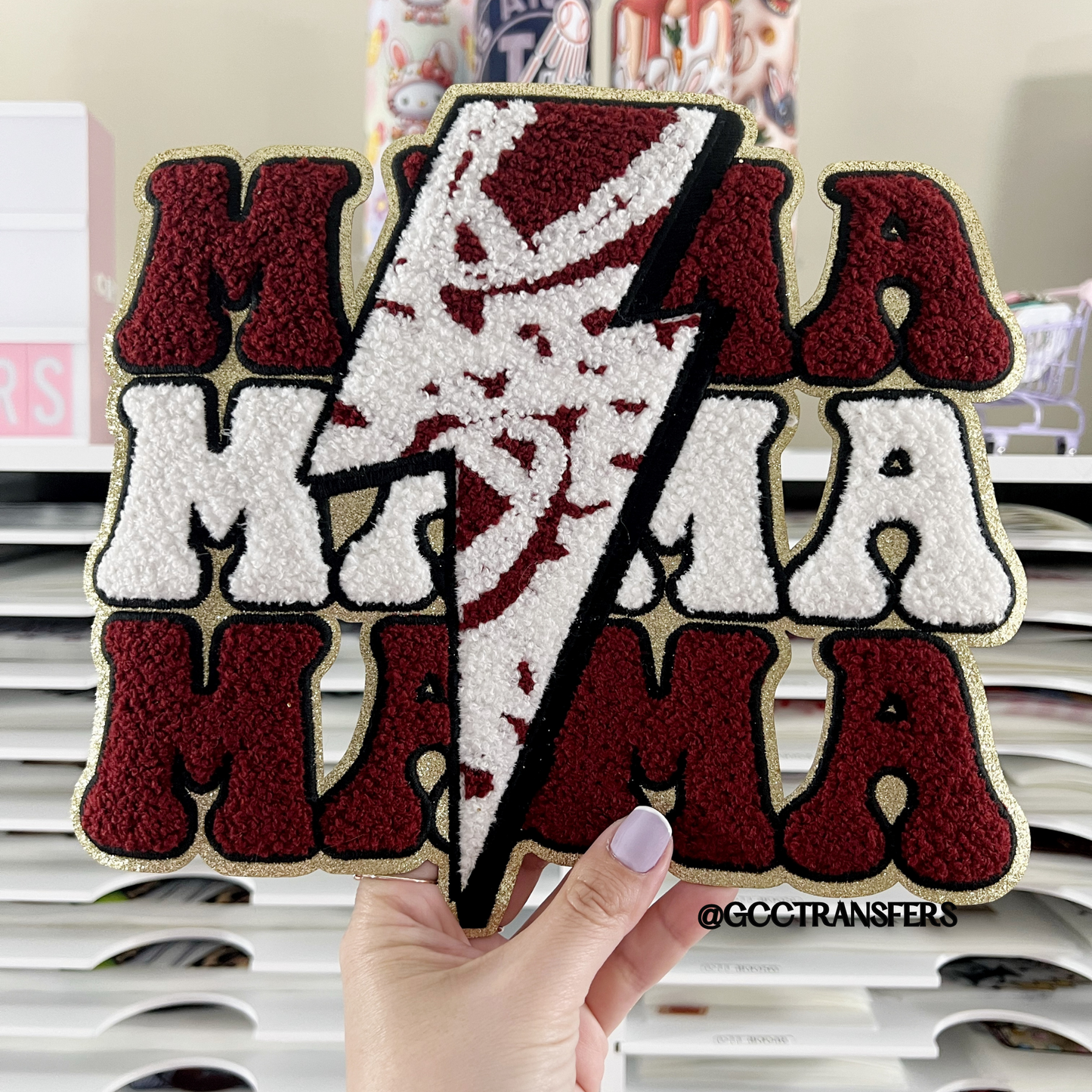 Football Mama Lighting Bolt Chenille Patch