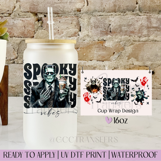 Frankenstein Spooky Vibes Coffee - 16oz UV DTF WRAP