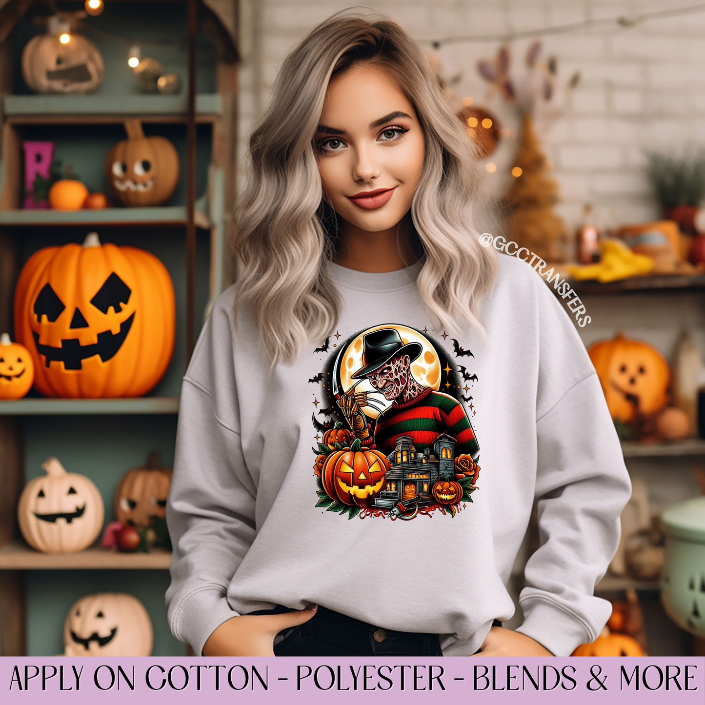 Freddy Horror Movie Pumpkin  - Full Color DTF Transfer