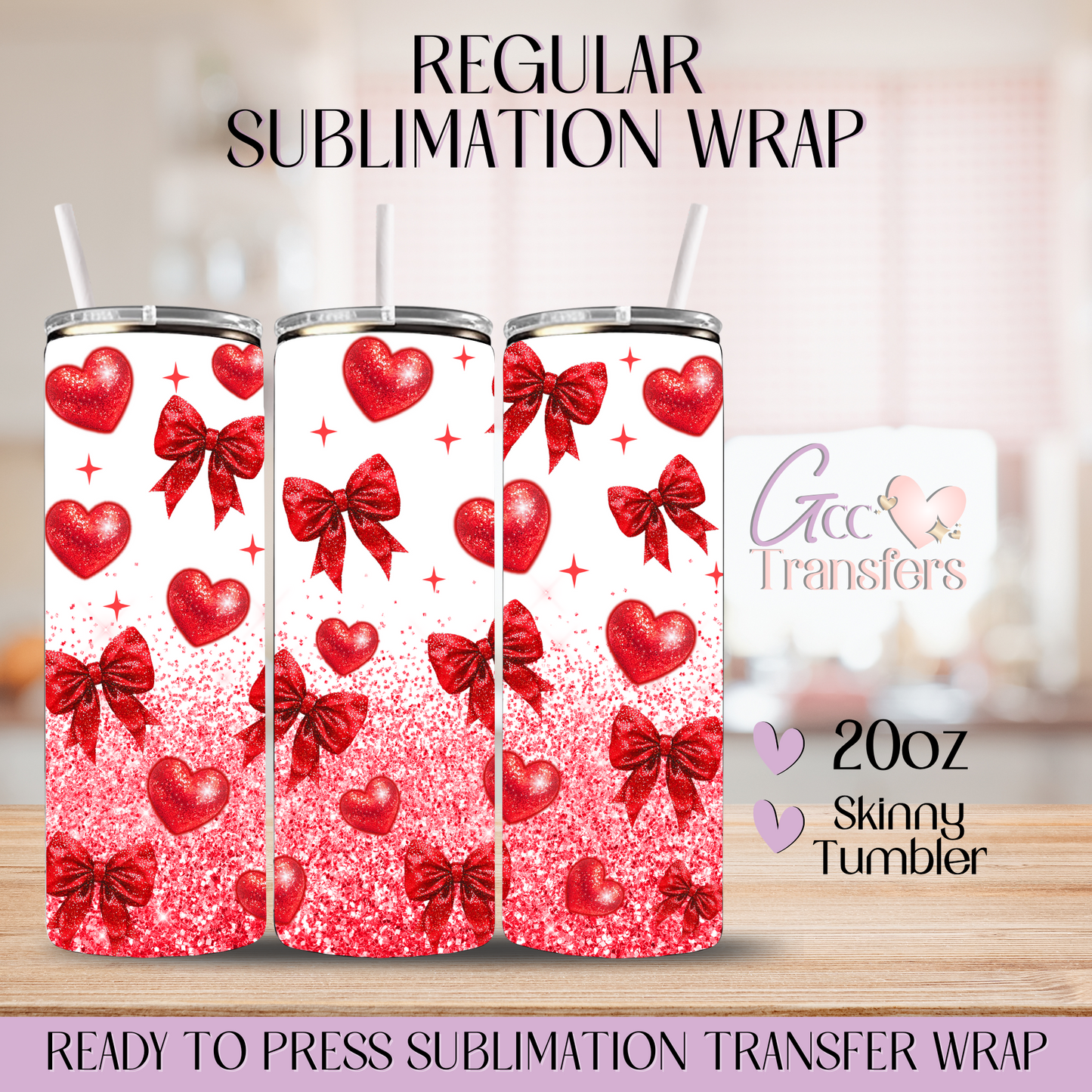 Glitter Valentine Coquette Hearts - 20oz Regular Sublimation Wrap
