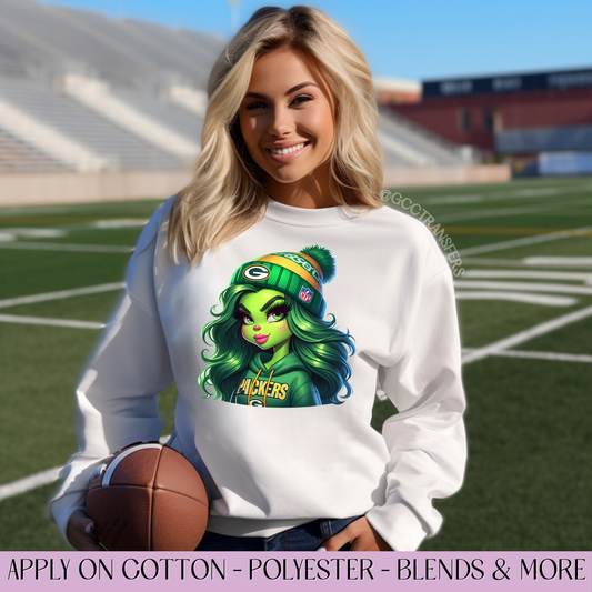 Grinch Boujee Girl Green Bay Football Fans - Full Color DTF Transfer