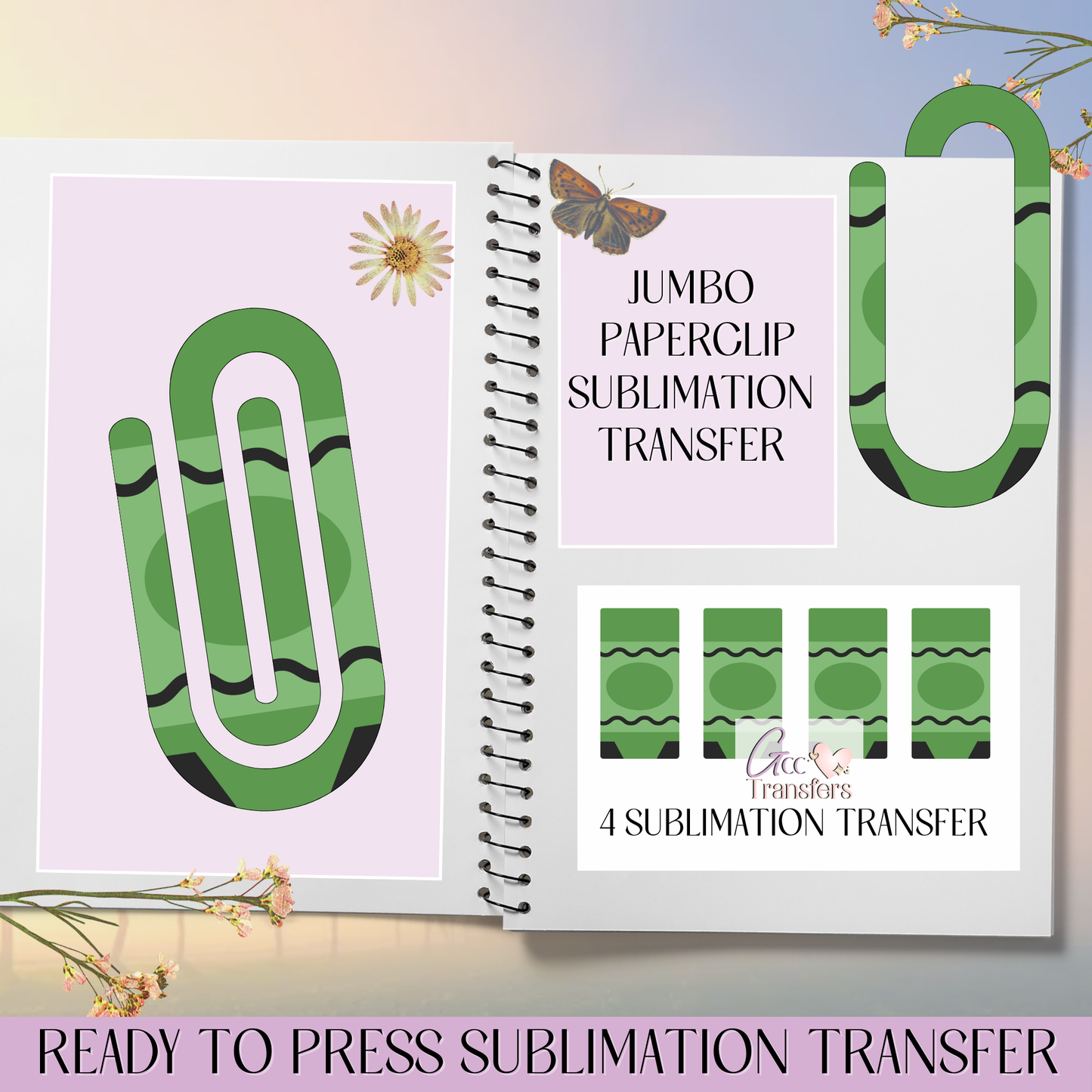Green Crayon - Jumbo Paperclip Sublimation Transfer