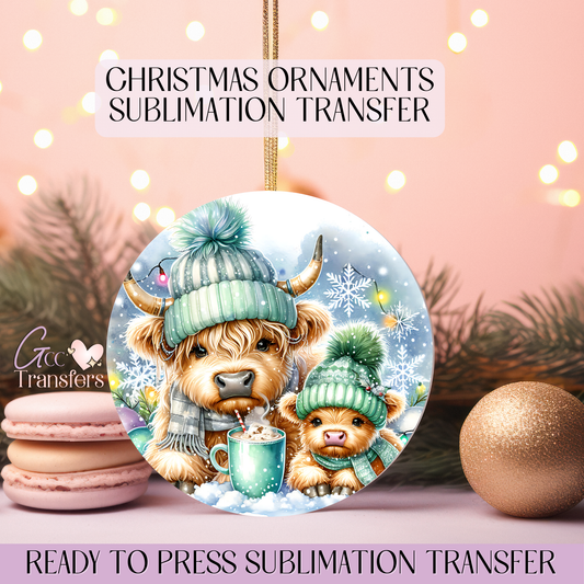 Green Highland Hot Chocolate - 3" Ornament Sublimation Transfer