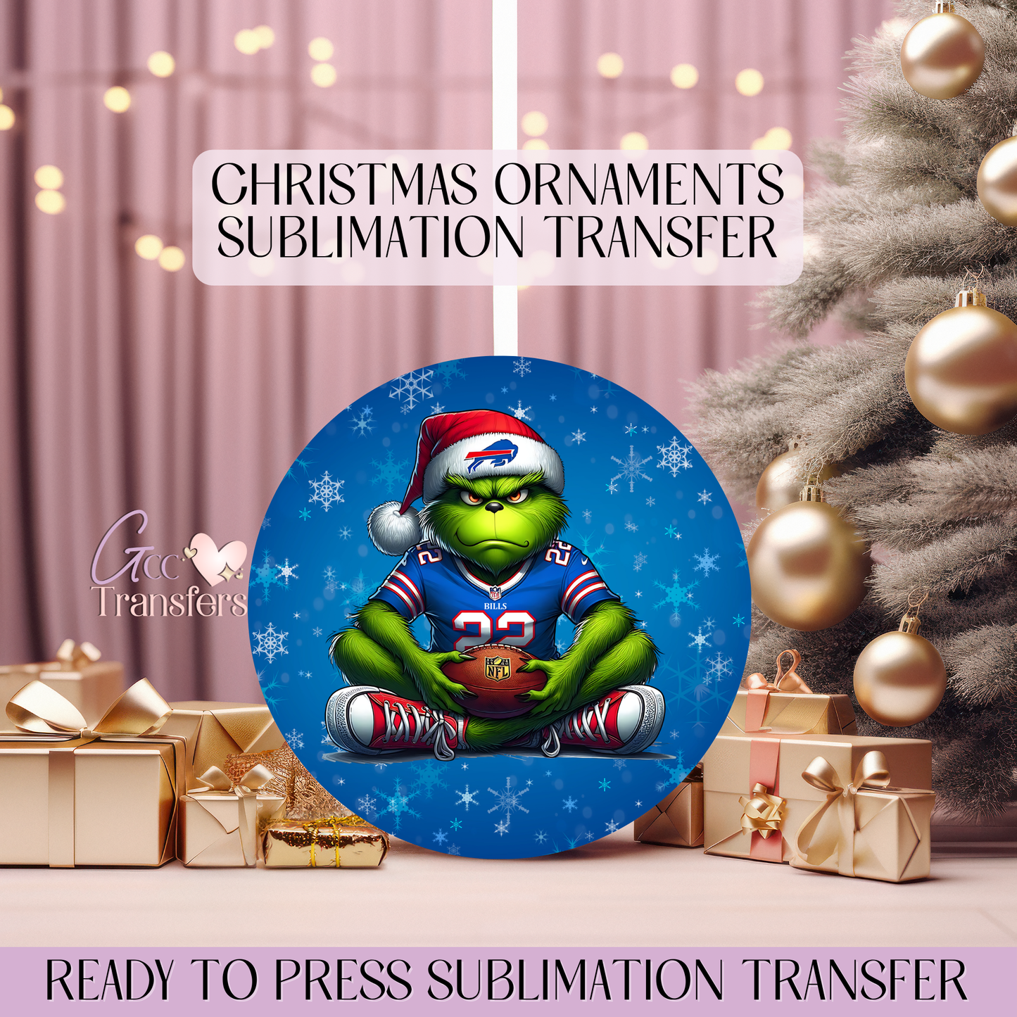 Grinch Bills Football - 3" Ornament Sublimation Transfer