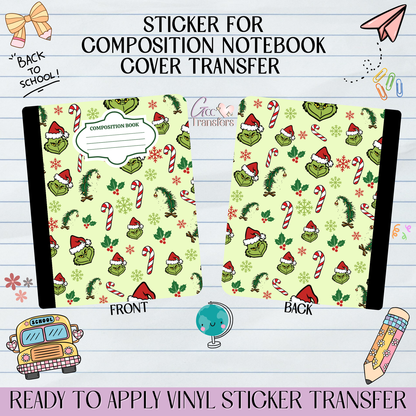 Grinch Candy Cane - Sticker for Notebook Cover