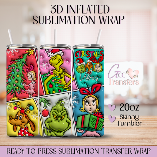 Grinch Christmas Vibes Collage - 20oz 3D Inflated Sublimation Wrap