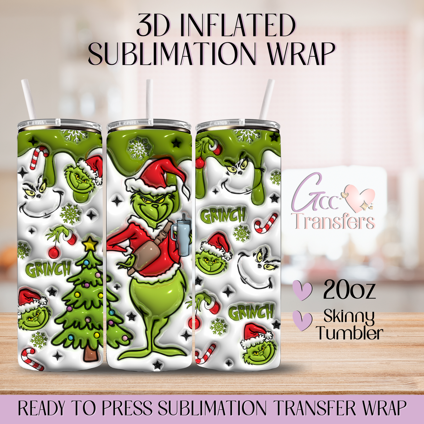 Grinch Green & Red - 20oz 3D Inflated Sublimation Wrap