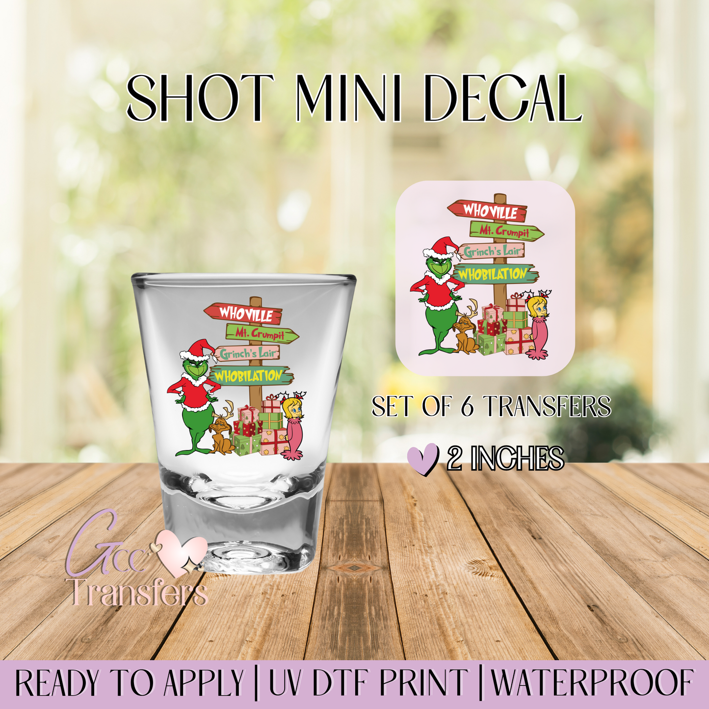 Grinch Whoville Sign- Set of 6 (Shot UV Decals)