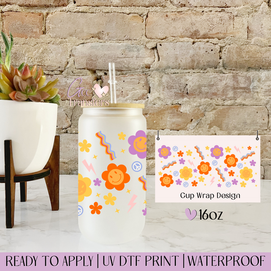 Groovy Smiling Faces  - 16oz UV DTF WRAP