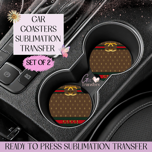 Luxury Red Green Pattern- Car Coaster Set of 2 Sublimation Transfers