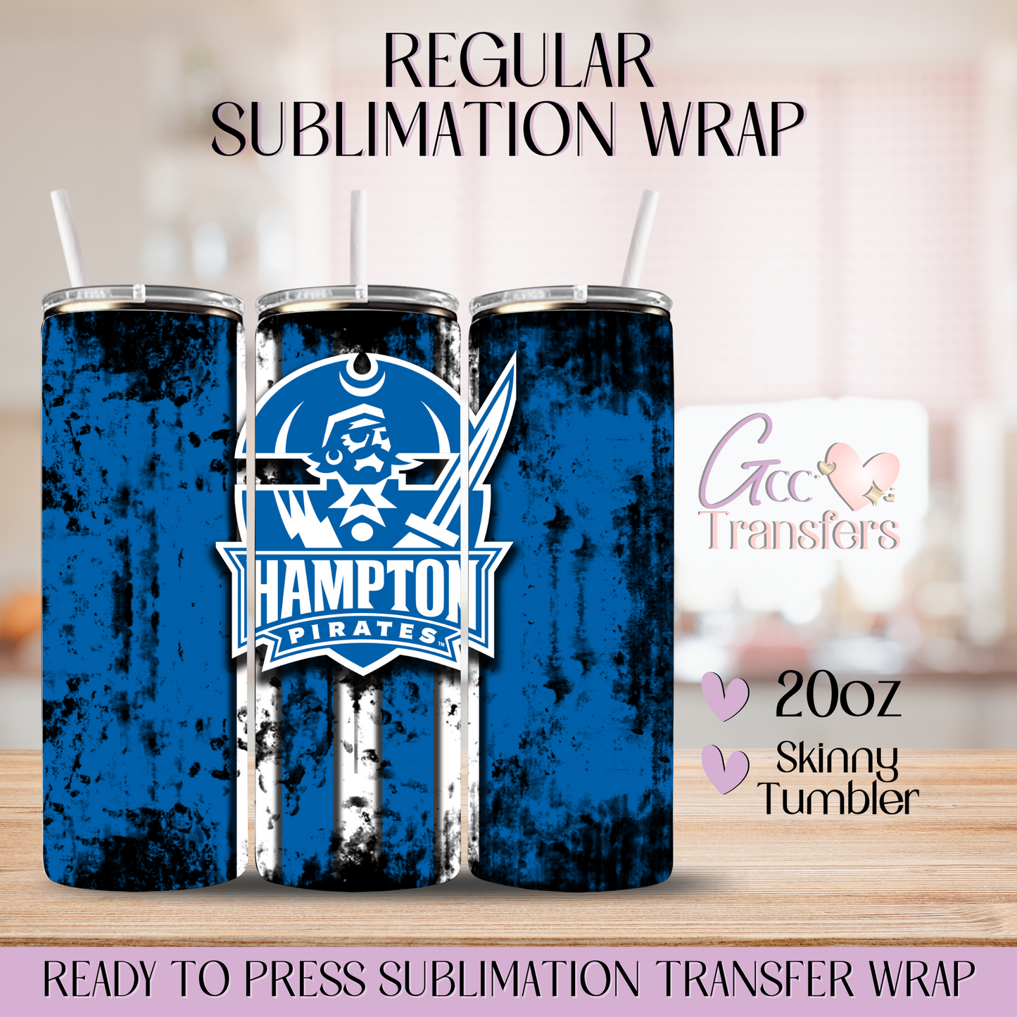 Hampton Pirates University - 20oz Regular Sublimation Wrap