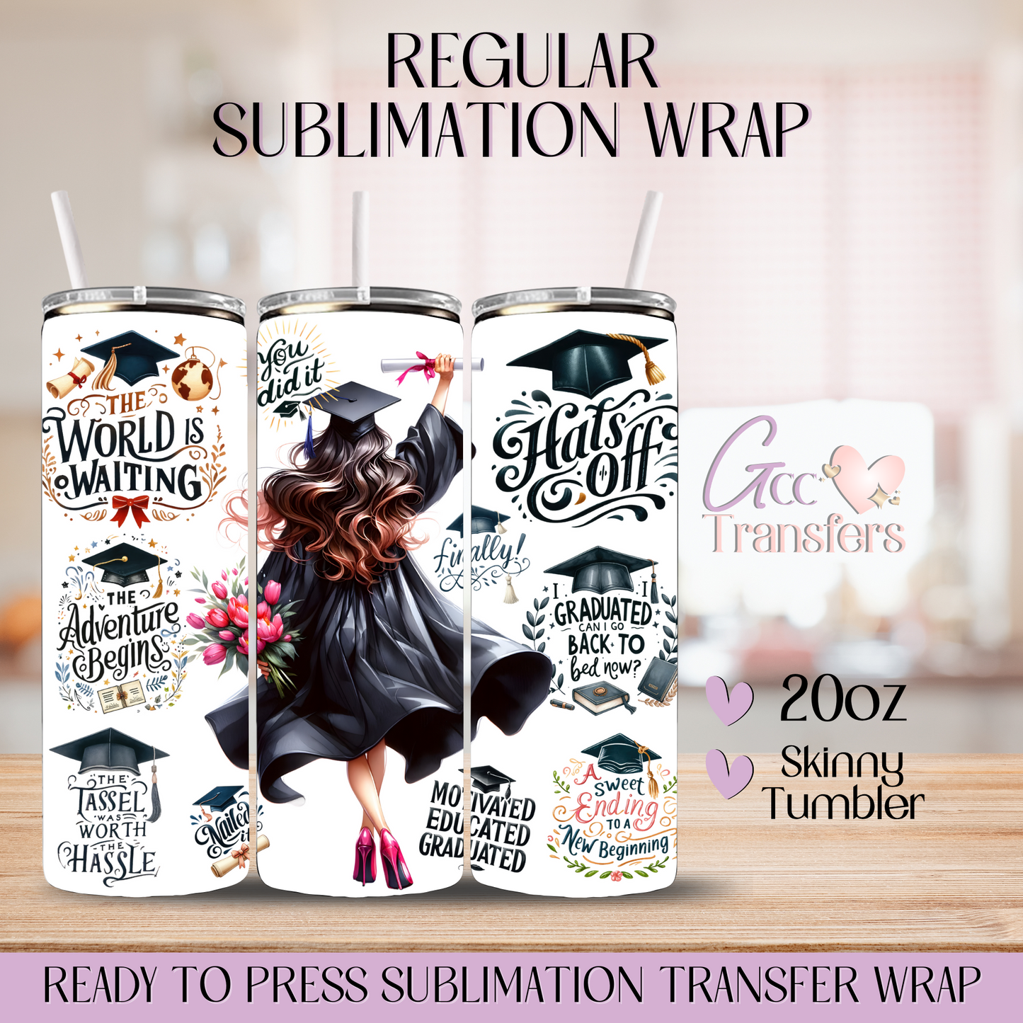 Happy Graduate Girl Class of 2025 - 20oz Regular Sublimation Wrap
