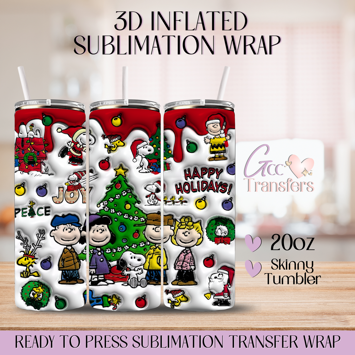 Happy Holidays Charlie - 20oz 3D Inflated Sublimation Wrap