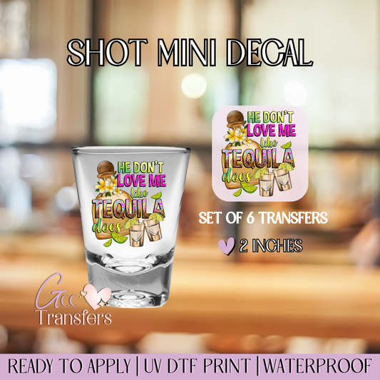 He don’t love me like Tequila does - Set of 6 (Shot UV Decals)